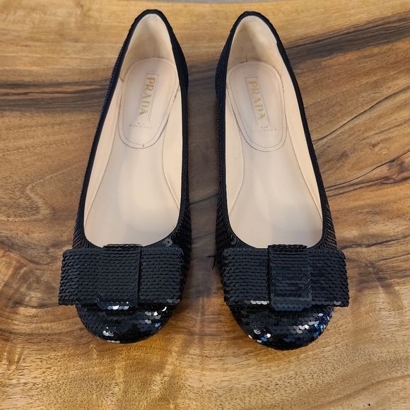 Prada Shoes - Prada Black Sequin Ballet Flats with Bow